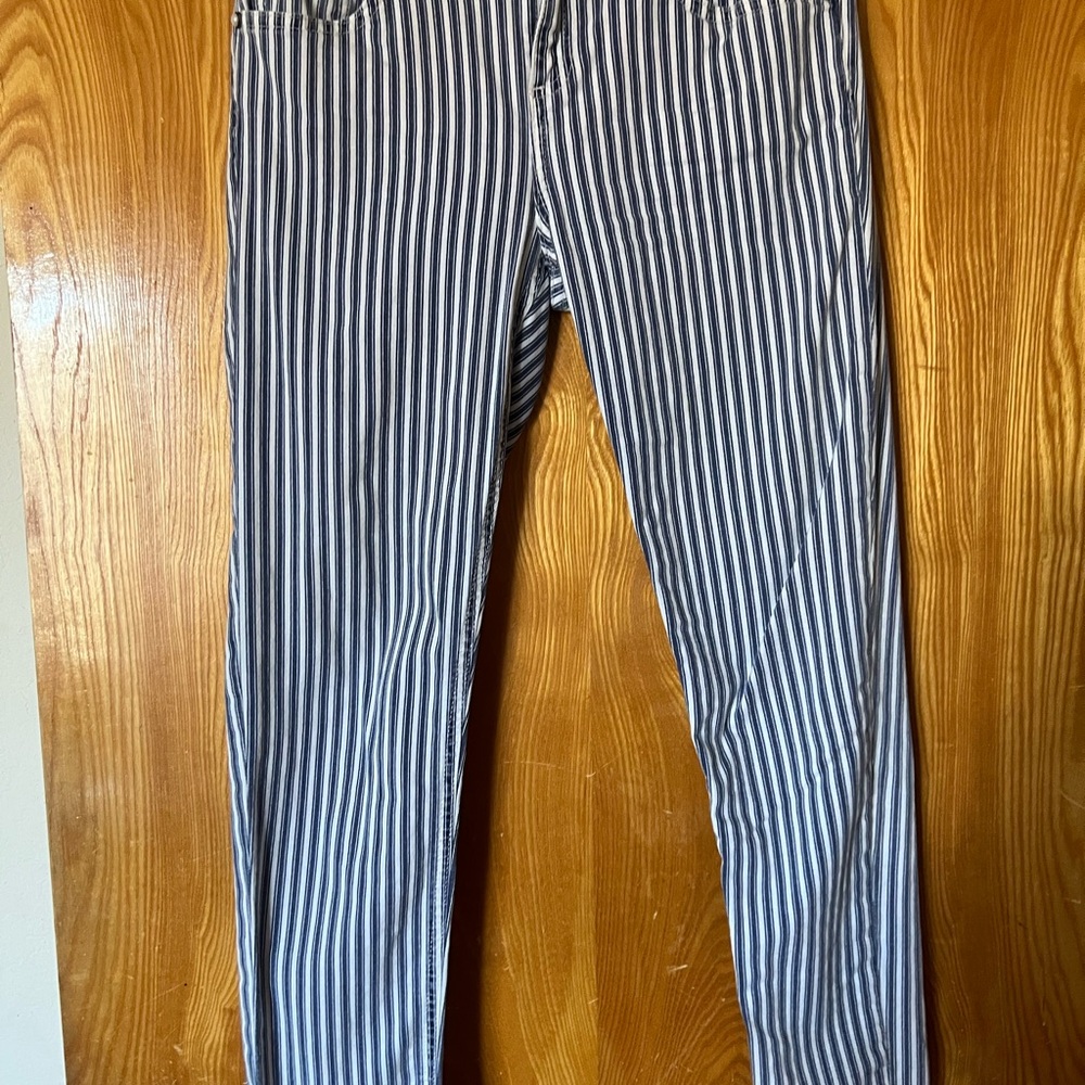Zara Navy and White Striped Jeans